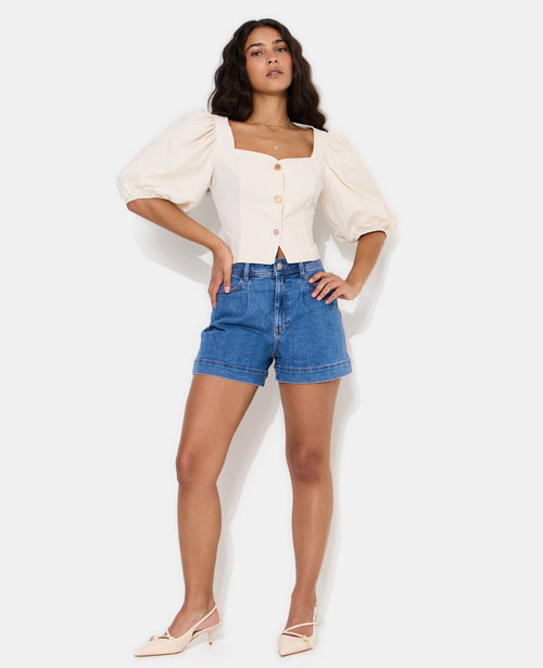 Blouse cintrée manches ballons boutons pierres - PIMKIE - 3