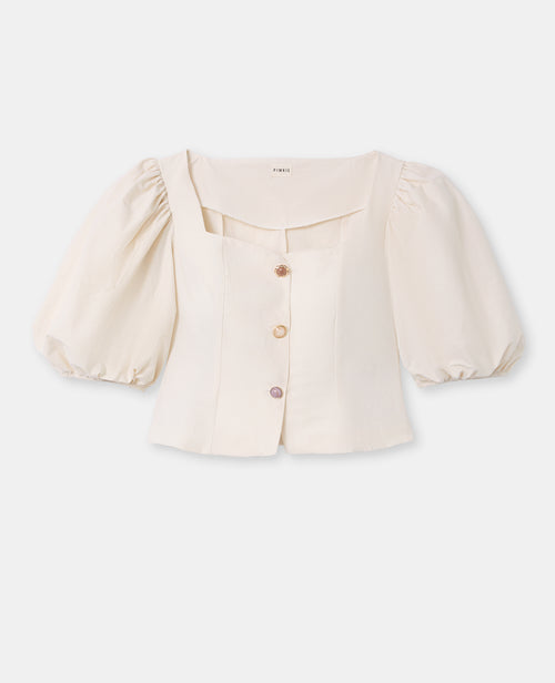 Blouse cintrée manches ballons boutons pierres - PIMKIE - 4