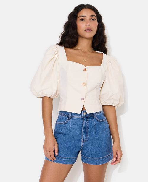 Blouse cintrée manches ballons boutons pierres - PIMKIE - 5