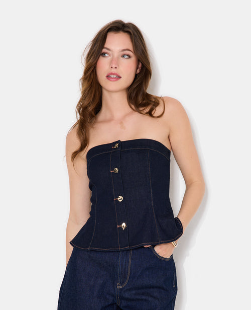 Top bustier en jean avec boutons fantaisie - PIMKIE - 1