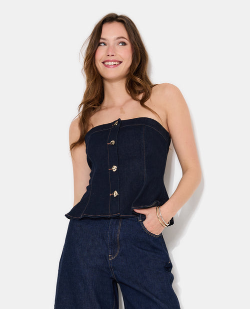 Top bustier en jean avec boutons fantaisie - PIMKIE - 5