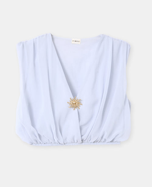 Top court effet boule encolure croisée détail soleil - PIMKIE - 4