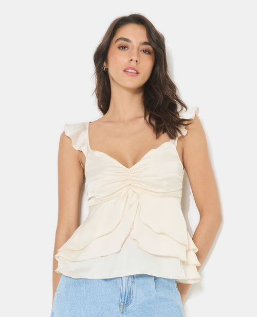 Top à bretelles en satin avec volants - PIMKIE - 1