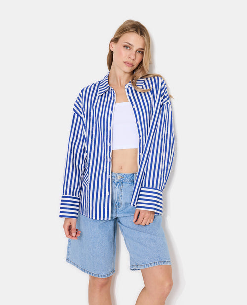 Chemise oversize rayée avec strass - PIMKIE - 1