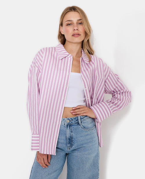 Chemise oversize rayée avec strass - PIMKIE - 1
