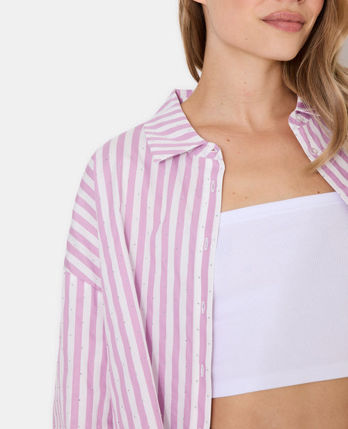 Chemise oversize rayée avec strass - PIMKIE - 2