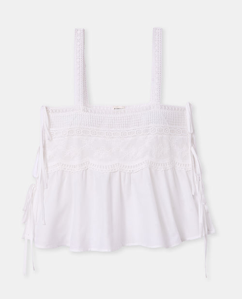 Top à bretelles avec broderies, dentelle et nouettes - PIMKIE - 4