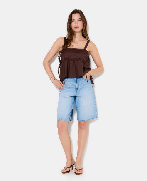 Top à bretelles avec broderies, dentelle et nouettes - PIMKIE - 3