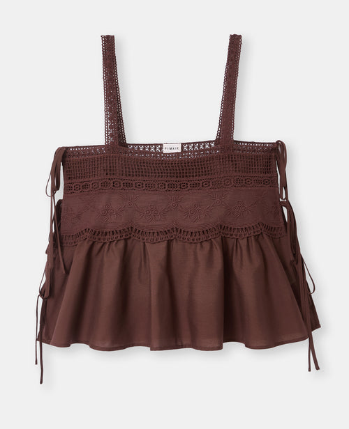 Top à bretelles avec broderies, dentelle et nouettes - PIMKIE - 4