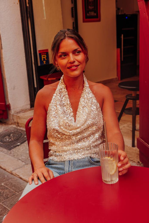 Top dos-nu encolure bénitier avec sequins - PIMKIE - 1