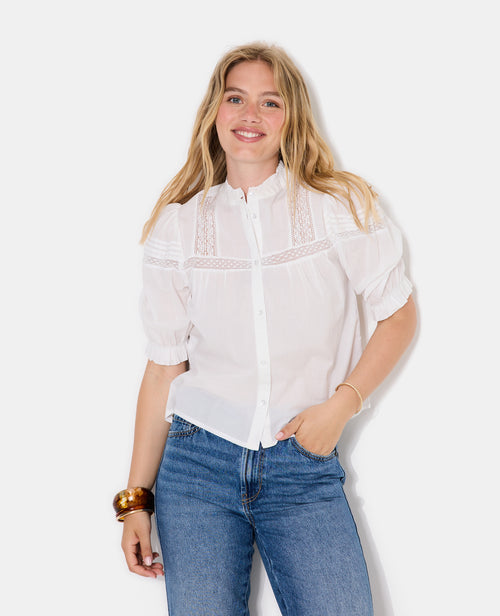 Blouse avec dentelle manches courtes ballons - PIMKIE - 1