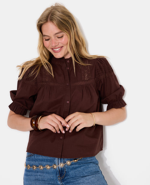 Blouse avec dentelle manches courtes ballons - PIMKIE - 1