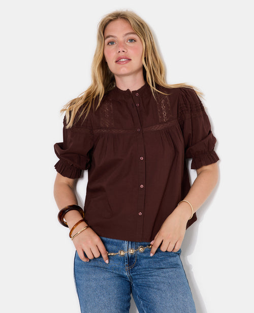 Blouse avec dentelle manches courtes ballons - PIMKIE - 2