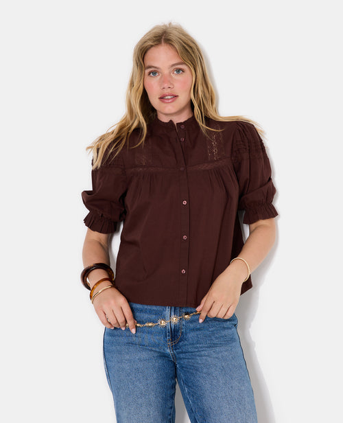 Blouse avec dentelle manches courtes ballons - PIMKIE - 5