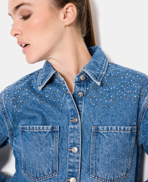Chemise en jean avec strass dorés et blancs - PIMKIE - 2