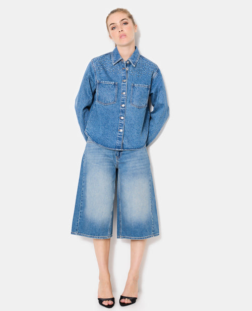 Chemise en jean avec strass dorés et blancs - PIMKIE - 3