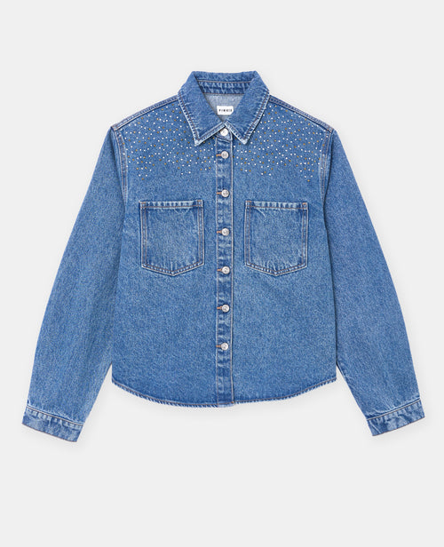 Chemise en jean avec strass dorés et blancs - PIMKIE - 4