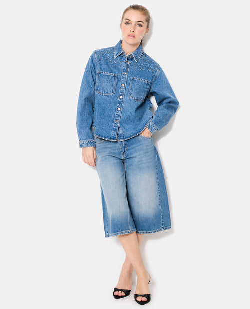Chemise en jean avec strass dorés et blancs - PIMKIE - 5