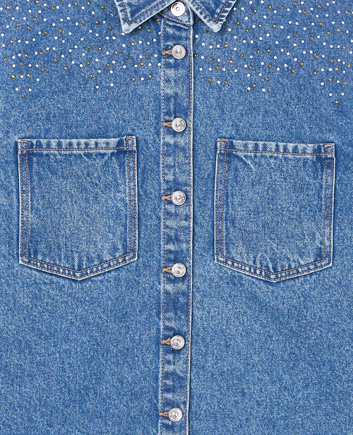 Chemise en jean avec strass dorés et blancs - PIMKIE - 7
