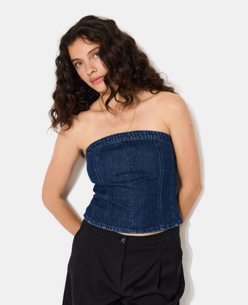 Top bustier en jean avec strass - PIMKIE - 1
