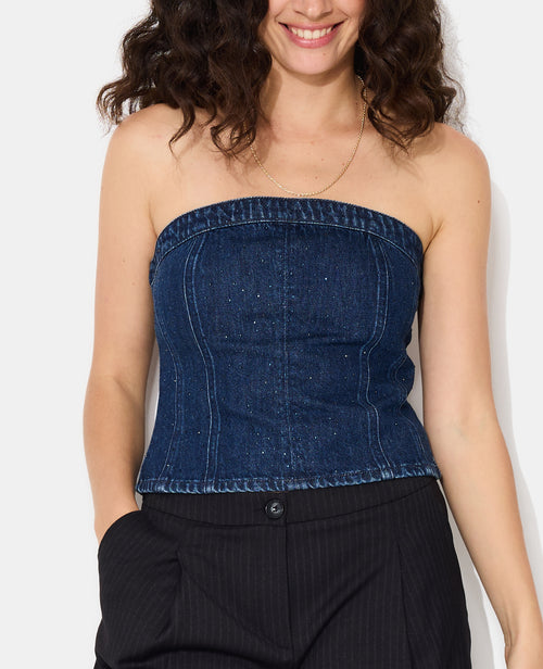 Top bustier en jean avec strass - PIMKIE - 2