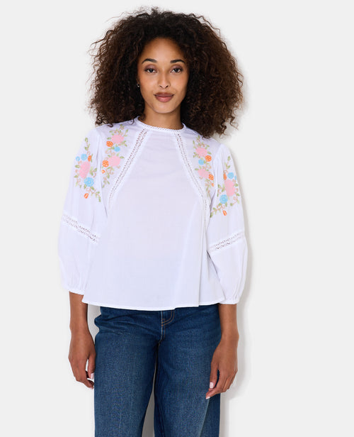 Blouse manches ballons avec broderies et dentelle - PIMKIE - 1