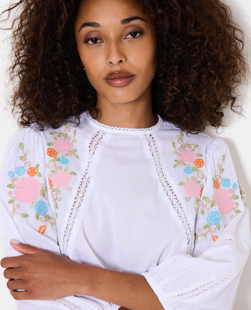 Blouse manches ballons avec broderies et dentelle - PIMKIE - 2