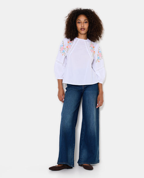 Blouse manches ballons avec broderies et dentelle - PIMKIE - 3