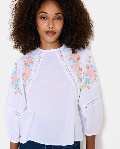 Blouse manches ballons avec broderies et dentelle - PIMKIE - 5