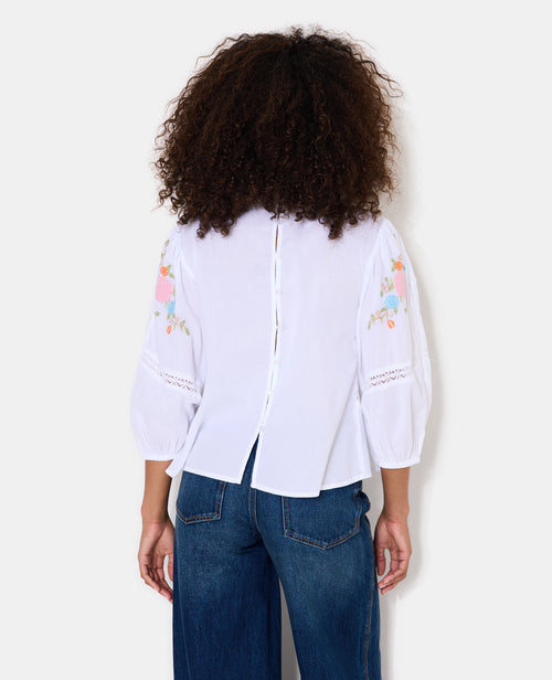 Blouse manches ballons avec broderies et dentelle - PIMKIE - 6
