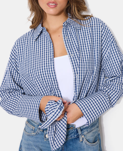 Chemise oversize avec carreaux et strass - PIMKIE - 2