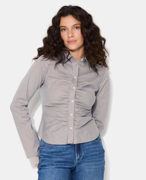 Chemise fittée rayée avec fronces - PIMKIE - 1