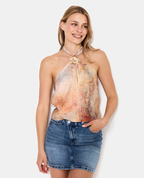 Top dos-nu effet marbré avec détail bijou fleur - PIMKIE - 1