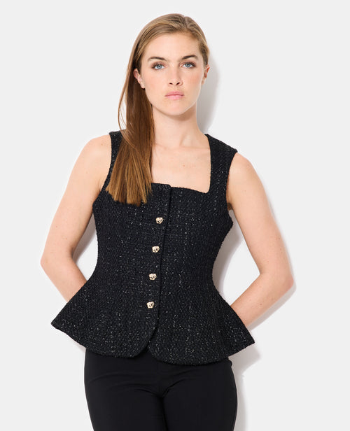 Top en tweed avec fils lurex et bouton fantaisie - PIMKIE - 1
