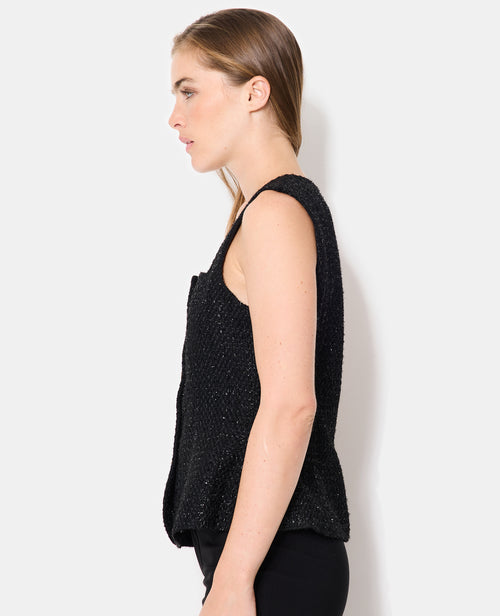 Top en tweed avec fils lurex et bouton fantaisie - PIMKIE - 2