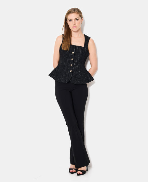 Top en tweed avec fils lurex et bouton fantaisie - PIMKIE - 3