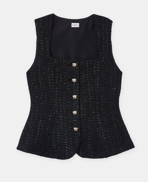 Top en tweed avec fils lurex et bouton fantaisie - PIMKIE - 4