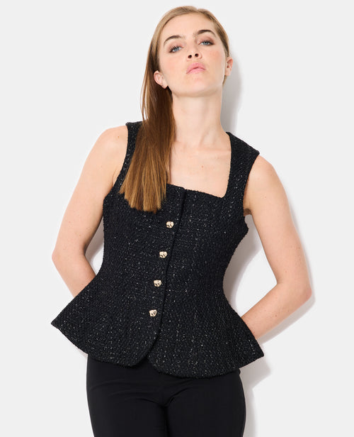 Top en tweed avec fils lurex et bouton fantaisie - PIMKIE - 5