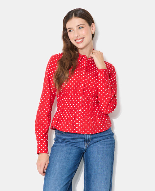 Chemise cintrée à pois avec taille élastiquée - PIMKIE - 1