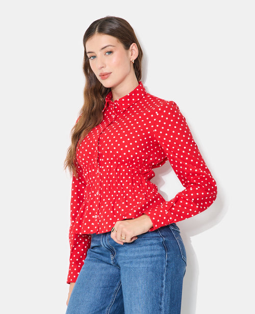 Chemise cintrée à pois avec taille élastiquée - PIMKIE - 5