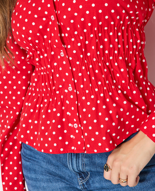 Chemise cintrée à pois avec taille élastiquée - PIMKIE - 1