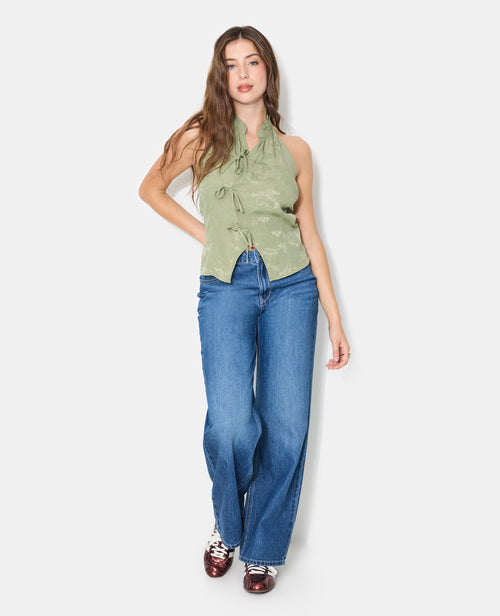 Top dos-nu en tissu satiné avec col mao et fleurs - PIMKIE - 3
