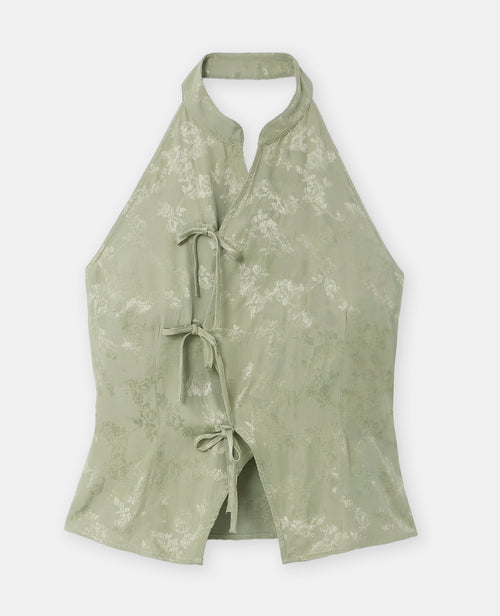 Top dos-nu en tissu satiné avec col mao et fleurs - PIMKIE - 4