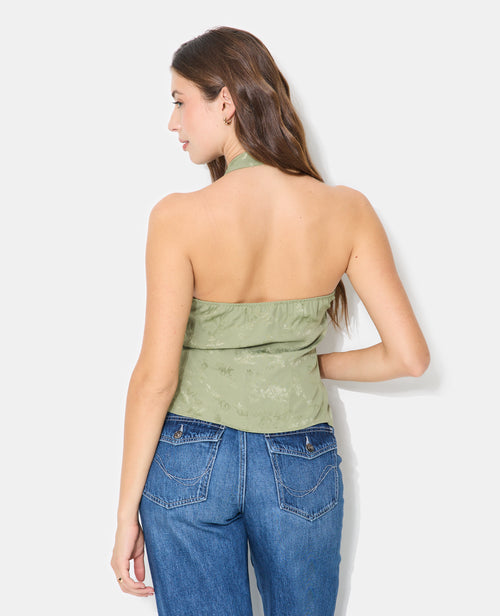 Top dos-nu en tissu satiné avec col mao et fleurs - PIMKIE - 6