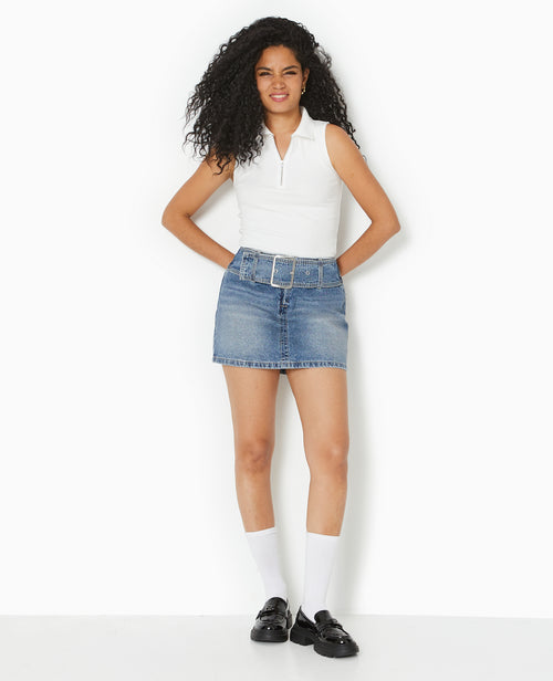 Mini jupe bandeau en jean avec ceinture large - PIMKIE - 5