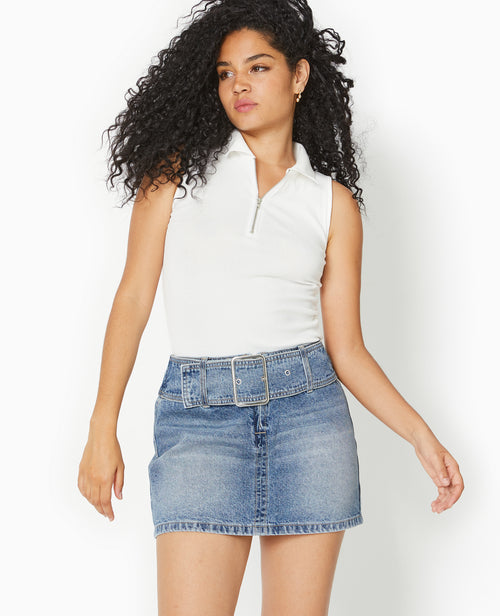 Mini jupe bandeau en jean avec ceinture large - PIMKIE - 8