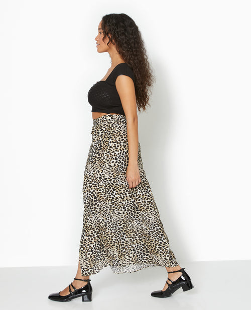 Jupe longue avec fronces et fente motif léopard - PIMKIE - 2