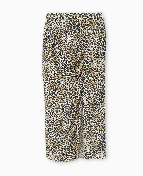 Jupe longue avec fronces et fente motif léopard - PIMKIE - 4