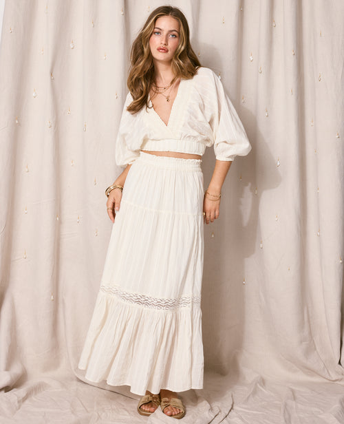 Jupe longue volants avec lurex et macramé - PIMKIE - 1