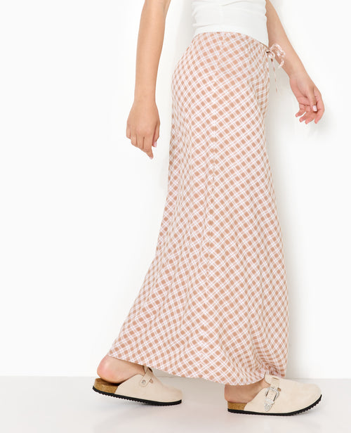 Jupe longue ceinture élastiquée motif carreaux - PIMKIE - 6